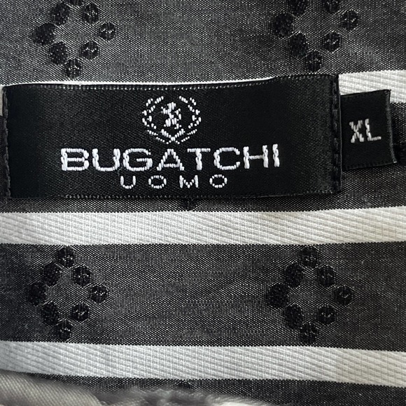 Bugatchi Uomo Shirt Mens Extra Large XL Gray White Striped Patterned Button Up - Picture 4 of 11